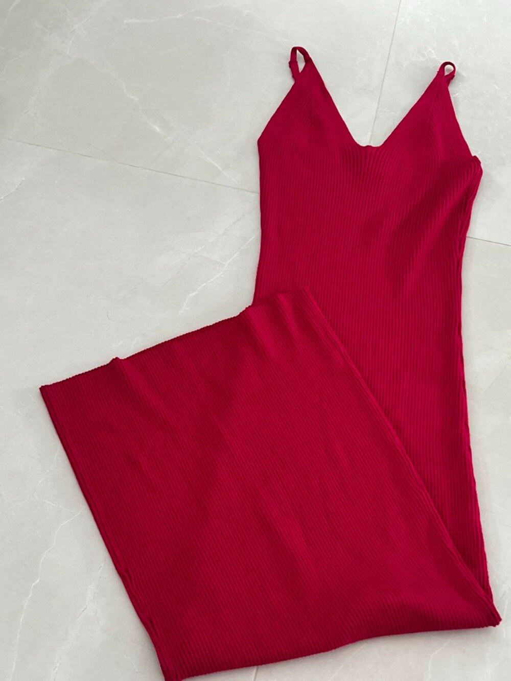 Freshman1996 Pink Ribbed Knit Cami Maxi Dress (Size M)